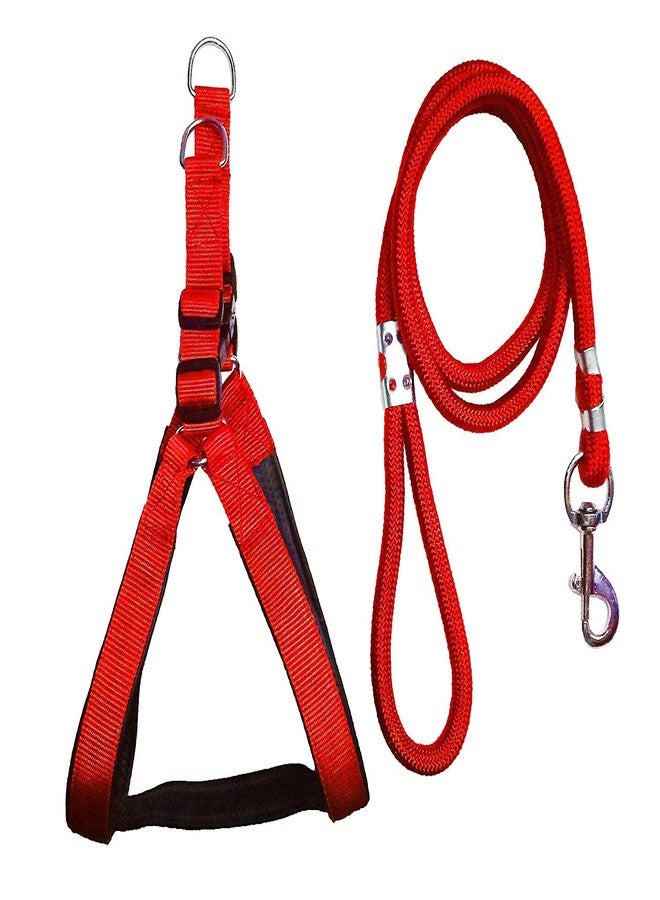 Truvic �Nylon Padded Adjustable Dog Harness & Leash Rope 1 inch for Medium Size Pet (Chest Size : 24-29) (Red) - Image 1